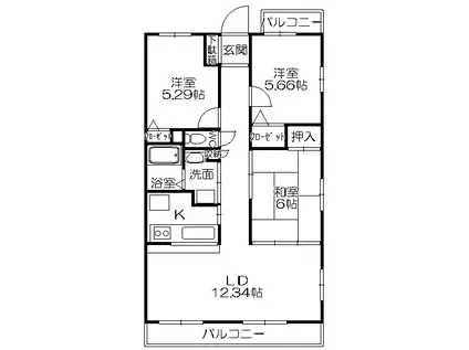 ネットシティー潮崎(3LDK/4階)の間取り写真