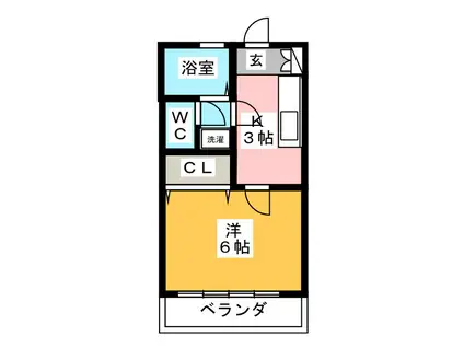 ウエストテラス(1K/2階)の間取り写真