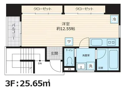 SCENE.MEGURO SAUNA RESIDENCE シーン.目黒(ワンルーム/3階)の間取り写真