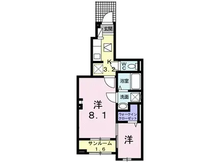 バレンティーノ 46(1K/1階)の間取り写真