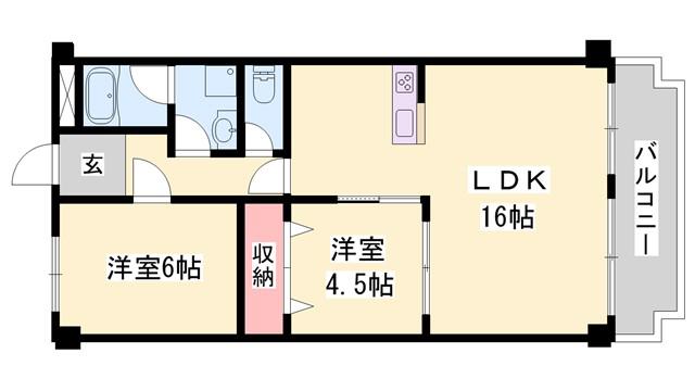 ヌーベルメゾン清水(2LDK/5階)の間取り写真