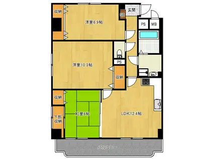 エルグランディーA RA ウエスト(3LDK/3階)の間取り写真