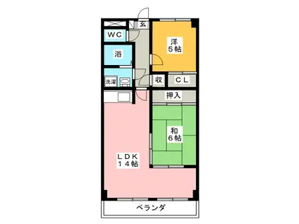 プレシャス西条(2LDK/1階)の間取り写真