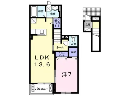 セイバリーヒルズ土浦(1LDK/2階)の間取り写真