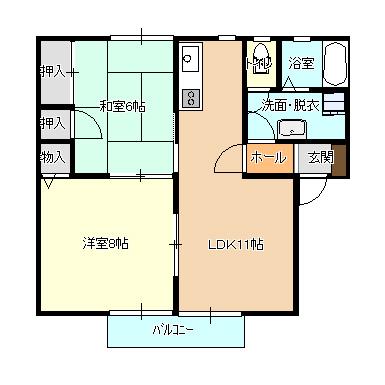 メープルタウンA棟(2LDK/1階)の間取り写真