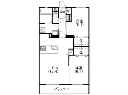 グランヴェール(2LDK/2階)の間取り写真