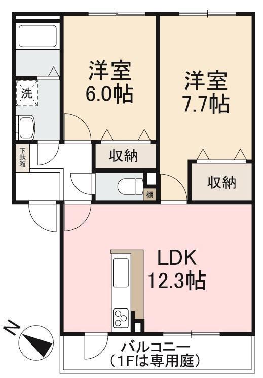 フォブール大町(2LDK/2階)の間取り写真