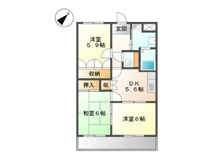 プロニティ行橋A棟(3DK/2階)の間取り写真