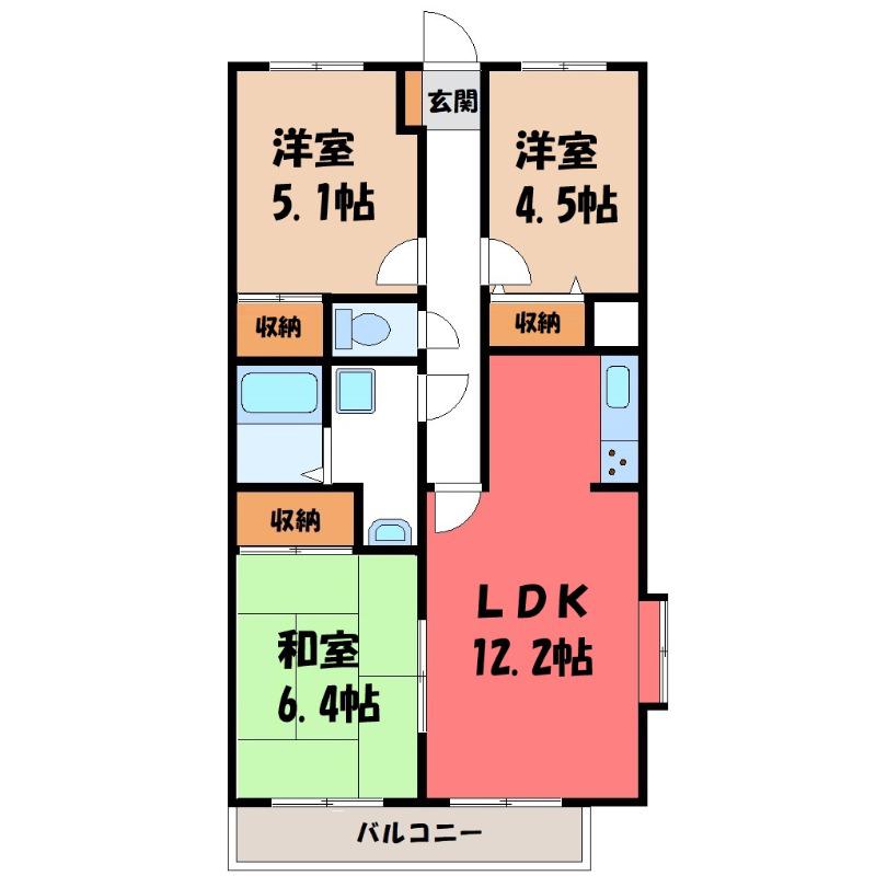 サンライズマンション 熊谷(3LDK/1階)の間取り写真