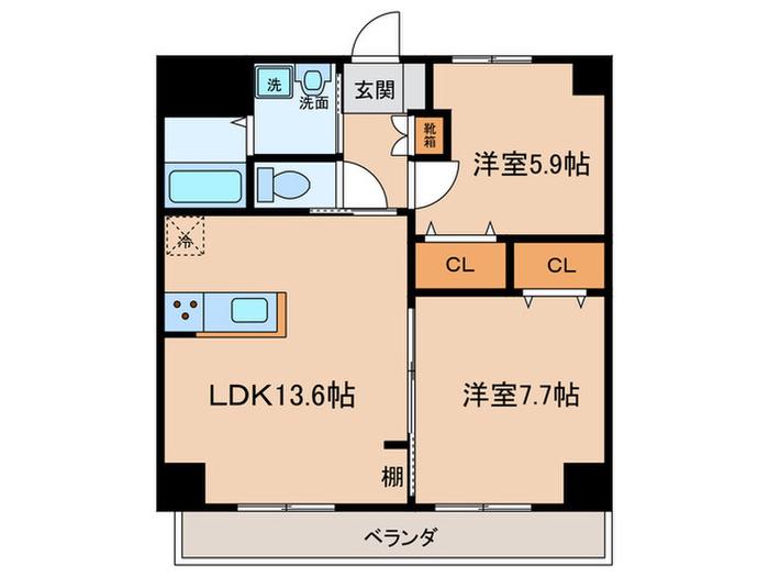 アザレア八田(2LDK/10階)の間取り写真