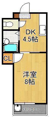 シャトレ穴生I(1DK/4階)の間取り写真