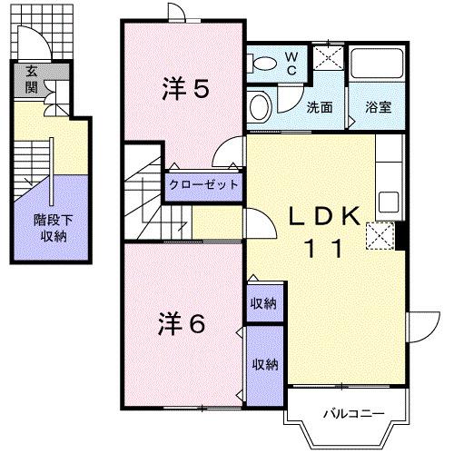 フロール清風A(2LDK/2階)の間取り写真