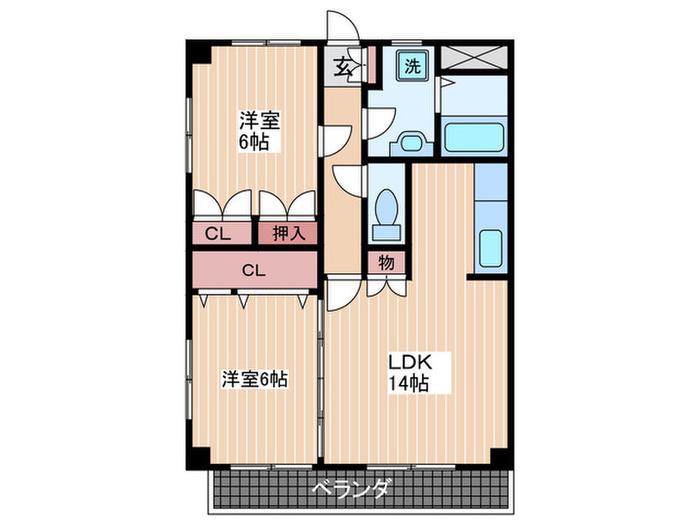 楽々園Nビル(2LDK/4階)の間取り写真