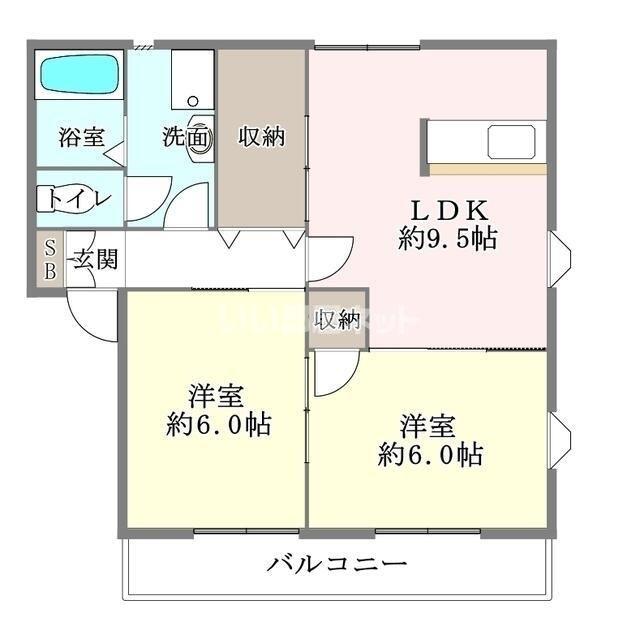 ハピネスII(2DK/1階)の間取り写真