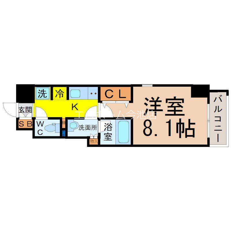スリーアイランドタワー千種(1K/4階)の間取り写真