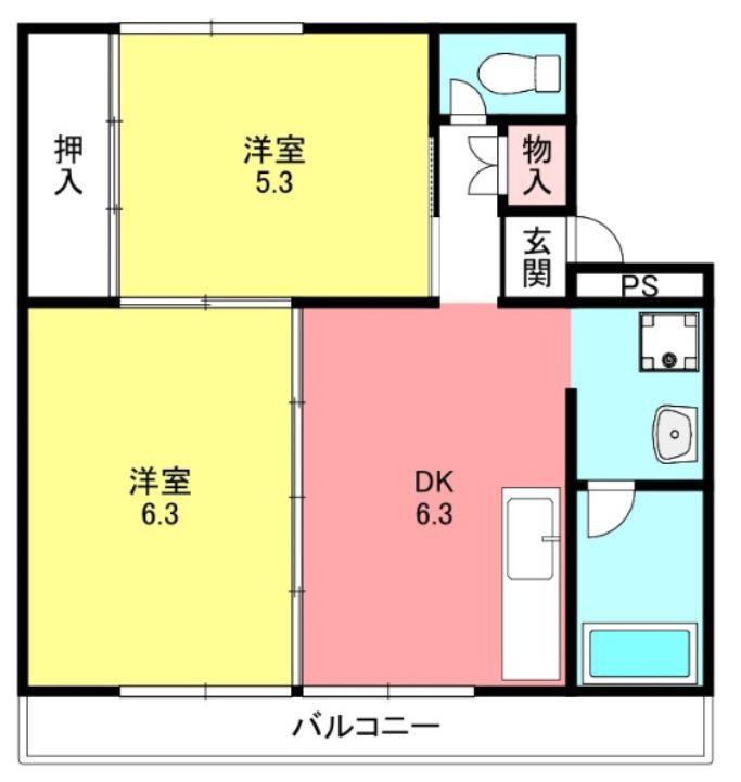 ヴィラナリー五戸(2DK/1階)の間取り写真