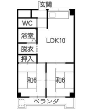 フェリシア浅野(2LDK/3階)の間取り写真