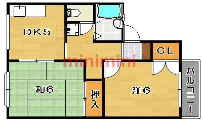 サニーハイム南茨木(2DK/1階)の間取り写真