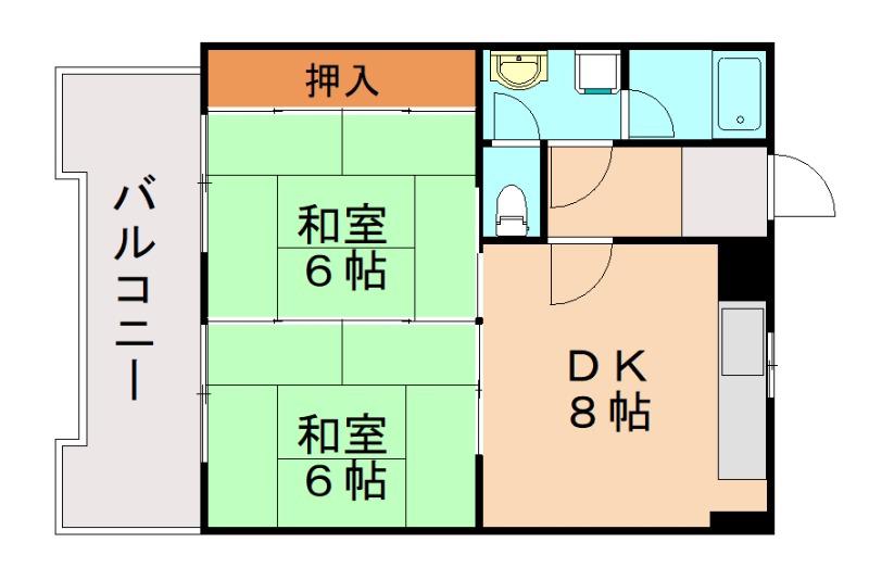 オアシス鳴水(2DK/2階)の間取り写真