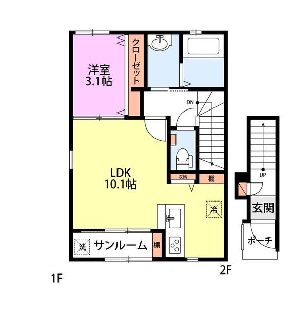 スモーレIIA棟(1LDK/2階)の間取り写真