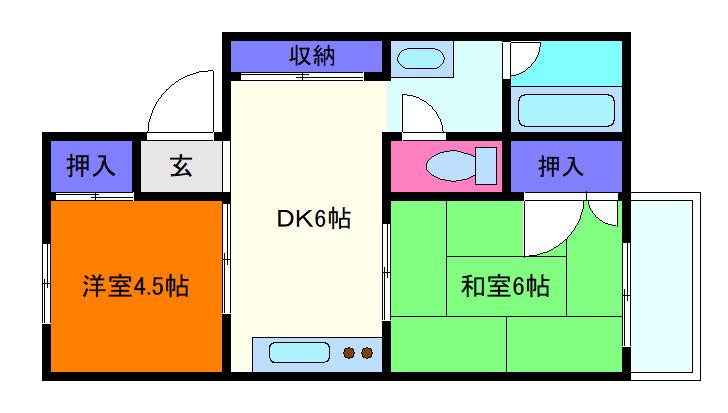本山サンビラ 南棟(2DK/1階)の間取り写真