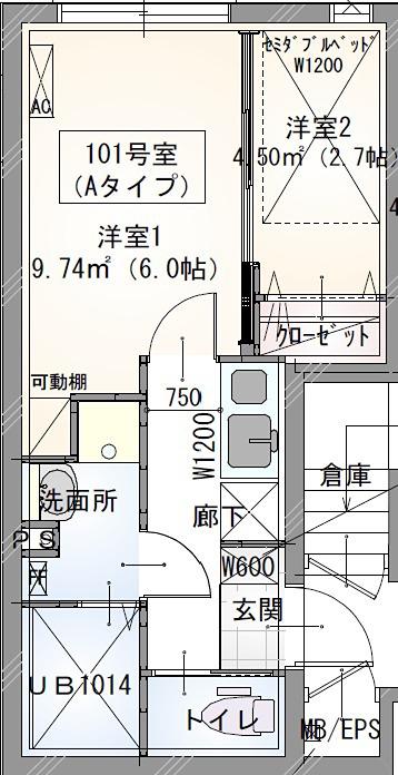 ラヴィエール秋葉原(2K/1階)の間取り写真