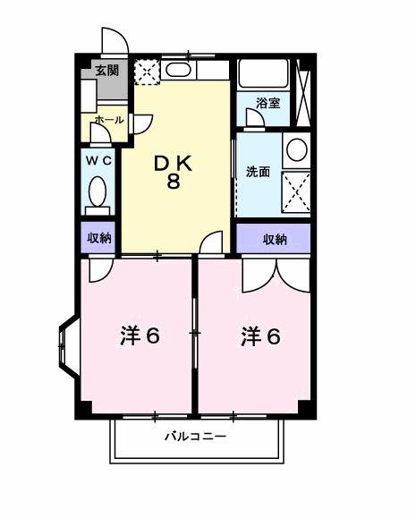 トレジャー1号館(2DK/1階)の間取り写真