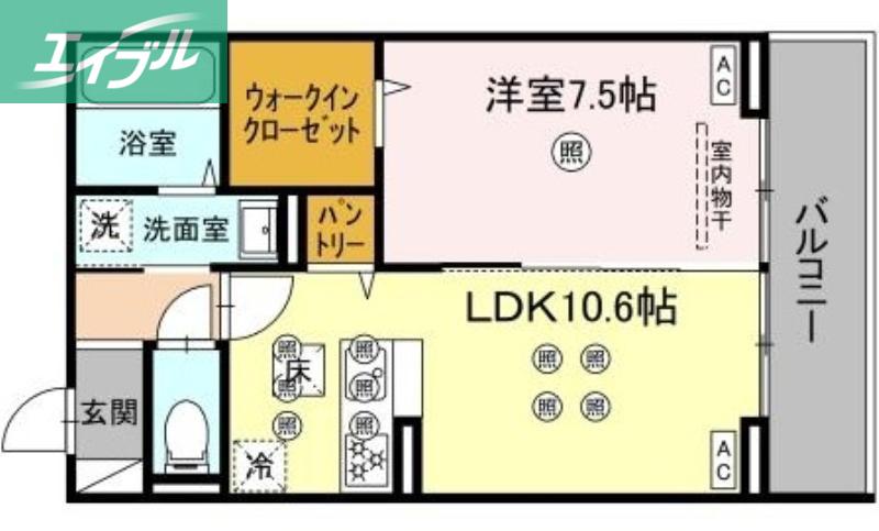 トリシア西崎本町(1LDK/1階)の間取り写真
