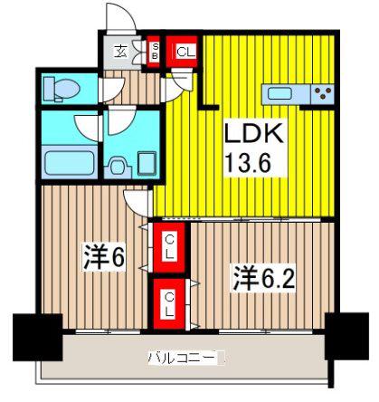 フクロク・レーヴ・マンション(2LDK/2階)の間取り写真