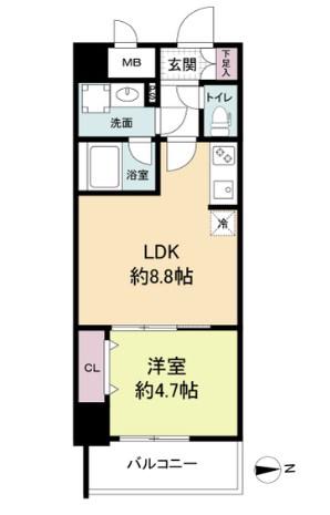 RISING MAISON 本町橋(1LDK/4階)の間取り写真