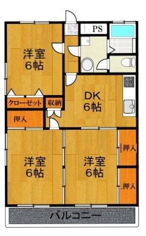 ライフガーデン(3DK/2階)の間取り写真