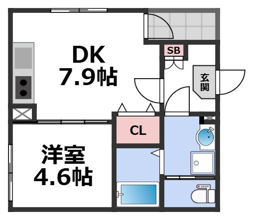 エスポワール林寺(1DK/2階)の間取り写真
