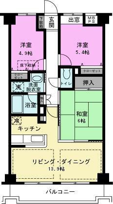 プリムローズ東越谷(3LDK/3階)の間取り写真