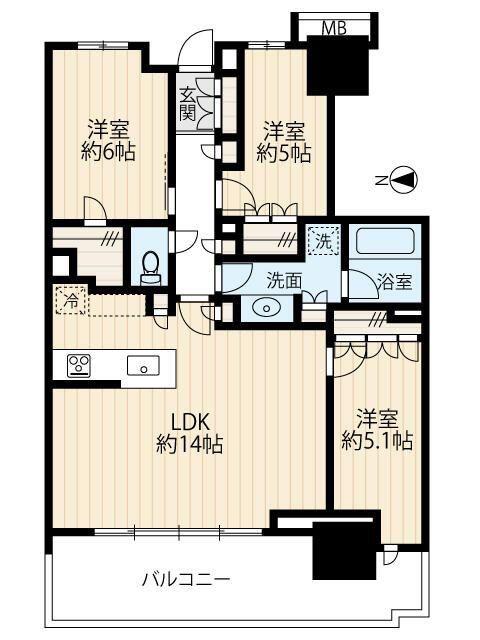 幕張ベイパーク ライズゲートタワー(3LDK/19階)の間取り写真