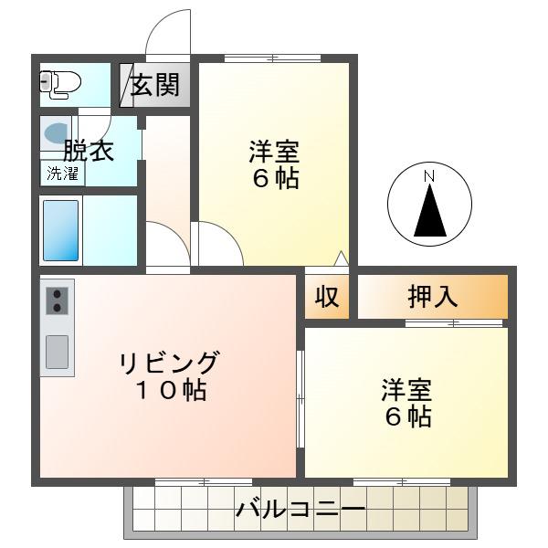 メゾンドボヌール(2LDK/2階)の間取り写真