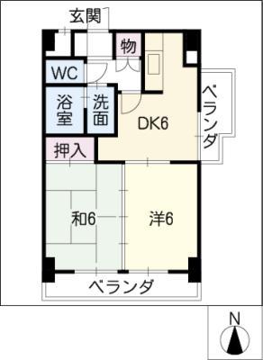 加福本通ビル(2DK/6階)の間取り写真