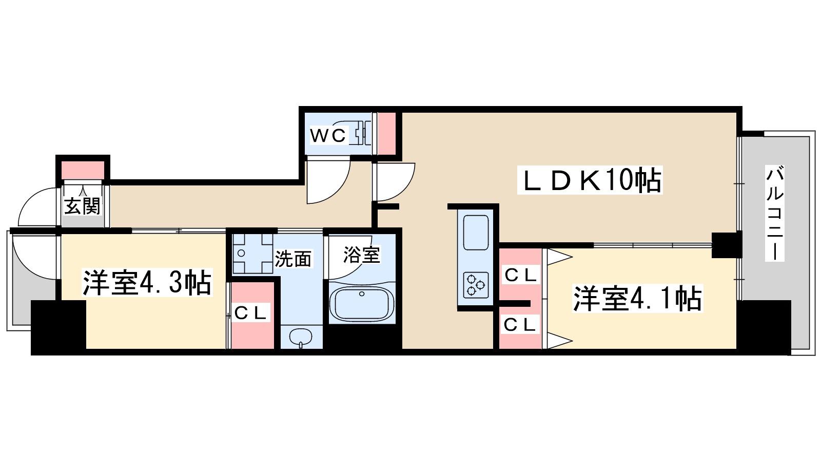 アーバネックス同心Ⅱ(2LDK/3階)の間取り写真