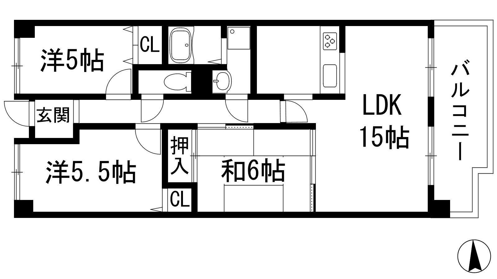 セレーノ花屋敷(3LDK/2階)の間取り写真