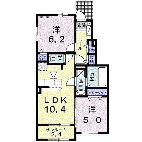 グラン フェリシア(2LDK/1階)の間取り写真