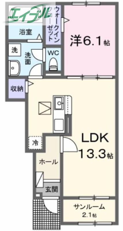 プティボヌールB(1LDK/1階)の間取り写真