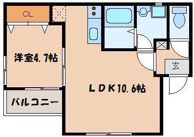 リテラ香椎参道(1LDK/3階)の間取り写真