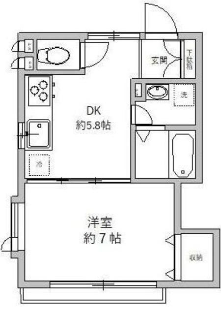 グリーングローヴ(1DK/1階)の間取り写真