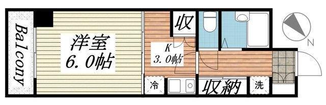 ロイヤルクレセント(1DK/4階)の間取り写真