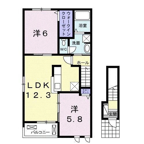 グランデ フィオーレ 木園 A(2LDK/2階)の間取り写真