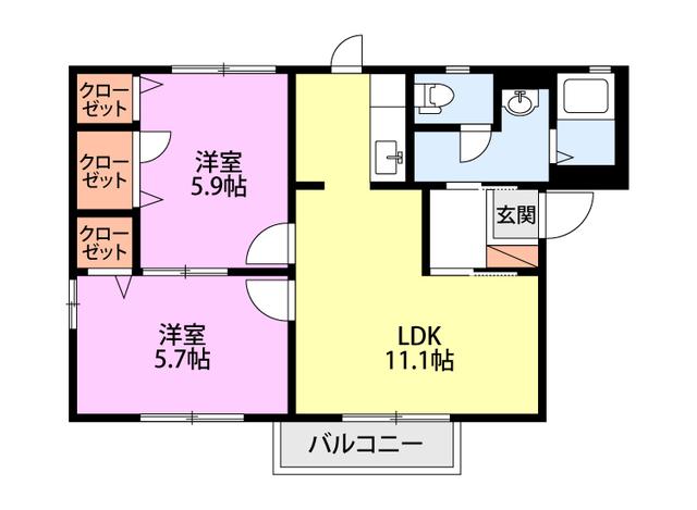 ピリカB(2LDK/1階)の間取り写真