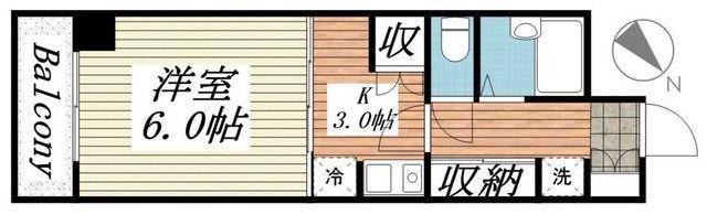 ロイヤルクレセント(1K/4階)の間取り写真