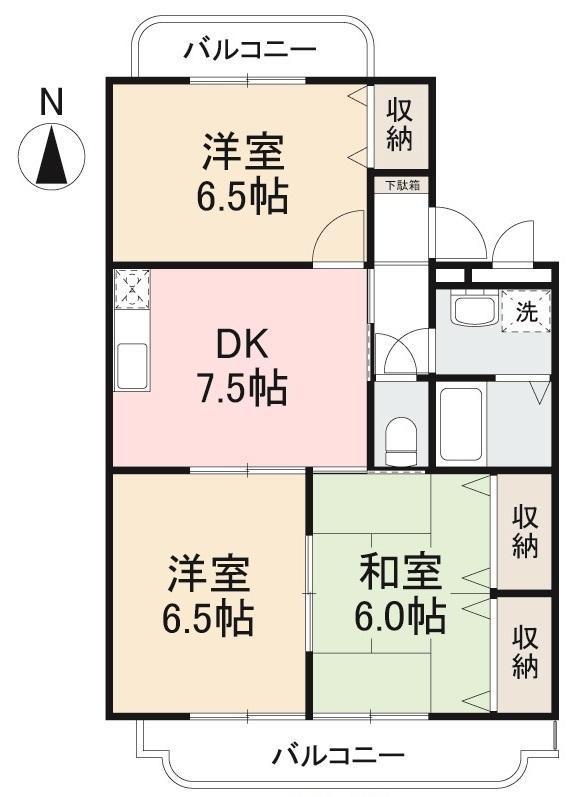 ディアコートK(3DK/2階)の間取り写真