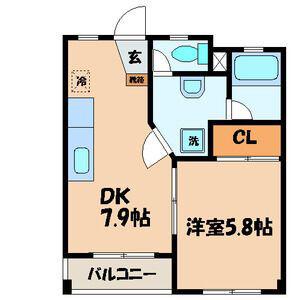 ワンピース(1DK/2階)の間取り写真