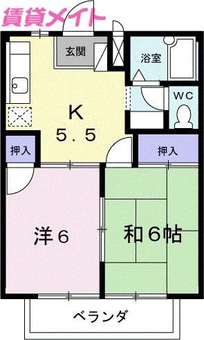 ピースハイツ(2K/2階)の間取り写真