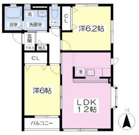 エトワール袖野田A(2LDK/1階)の間取り写真